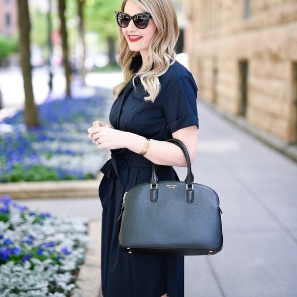 Cynthia Steffe Maya Tie Waist Fit Flare Shirtdress Navy Blue Career Size 6 - Picture 8 of 13